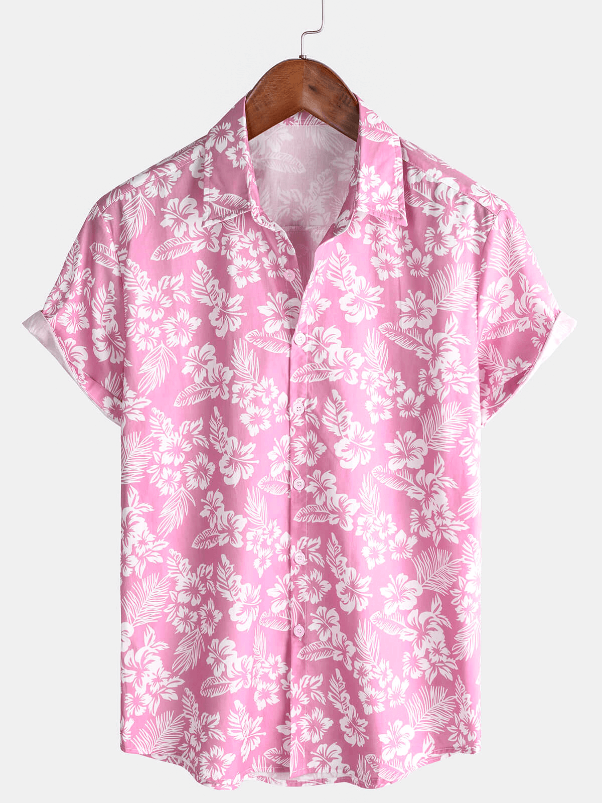Chemise d'Été à Manches Courtes pour Homme en Couleur Rose