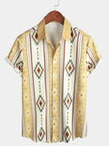 Chemise Vintage pour Homme à Rayures Verticales à Manches Courtes Style Rétro des Années 70 avec Imprimé Azteque
