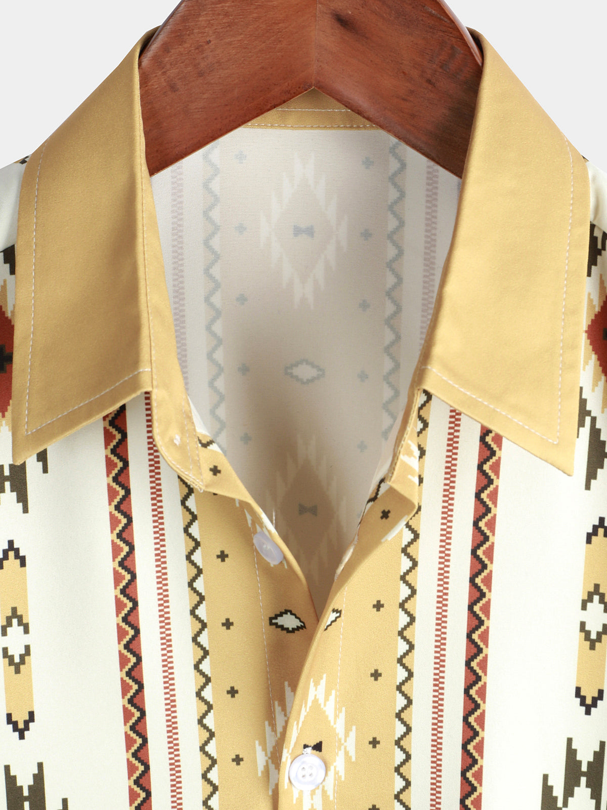 Chemise Vintage pour Homme à Rayures Verticales à Manches Courtes Style Rétro des Années 70 avec Imprimé Azteque