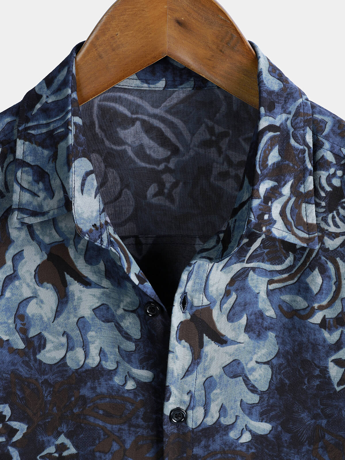 Chemise homme en rayonne à imprimé floral bleu style vintage manches courtes