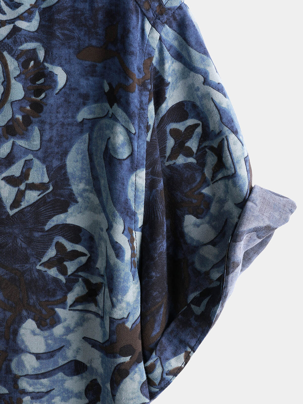 Chemise homme en rayonne à imprimé floral bleu style vintage manches courtes