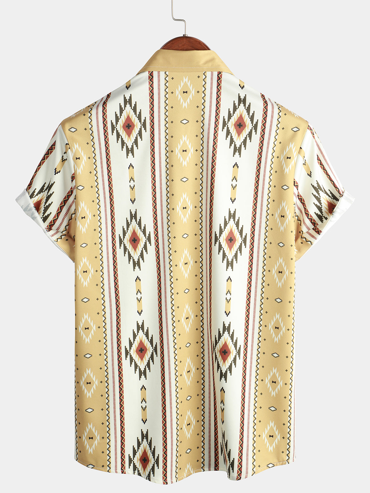 Chemise boutonnée à imprimé aztèque rétro des années 70 à rayures verticales pour hommes