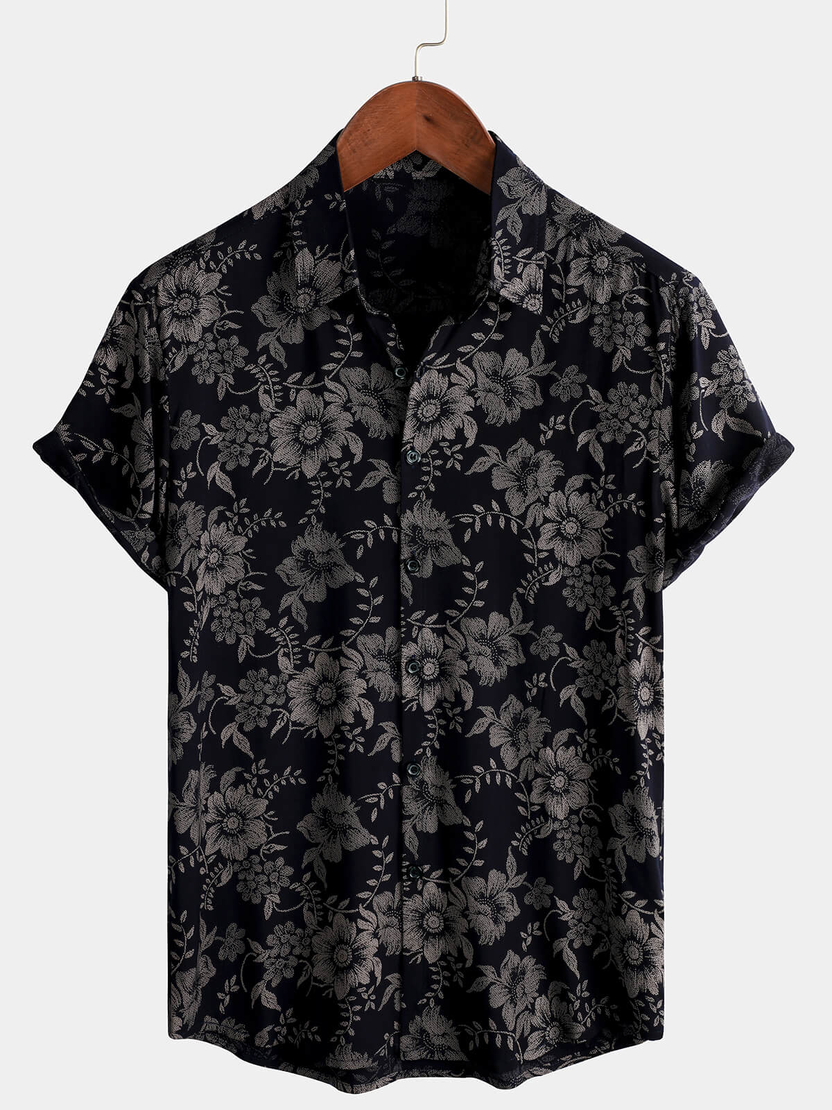 Chemise Hawaïenne Vintage à Manches Courtes pour Homme avec Imprimé Floral, Respirante, Couleur Bleu Marine