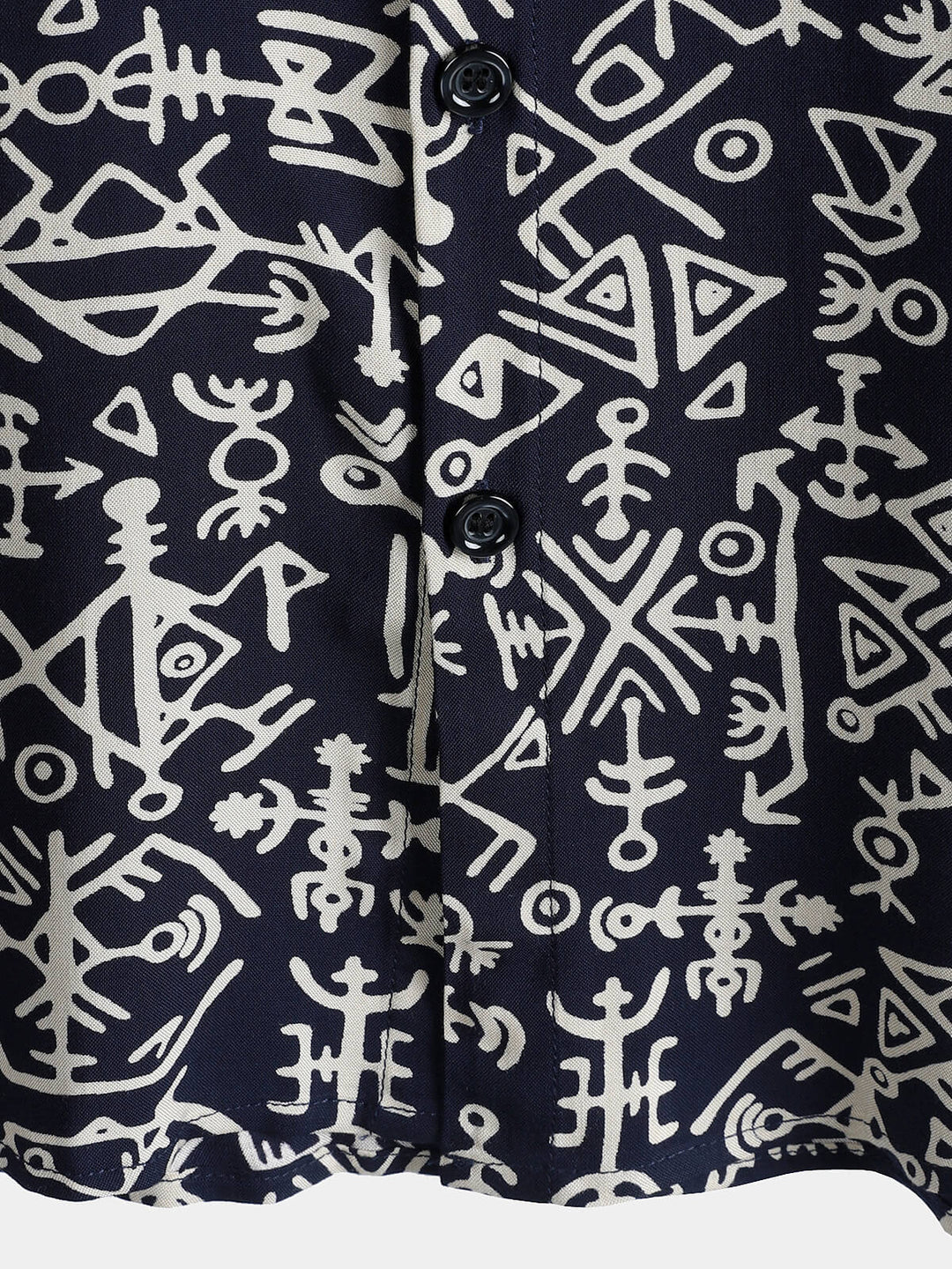 Chemise homme manches courtes imprimé tribal symboles bleu marine en rayon