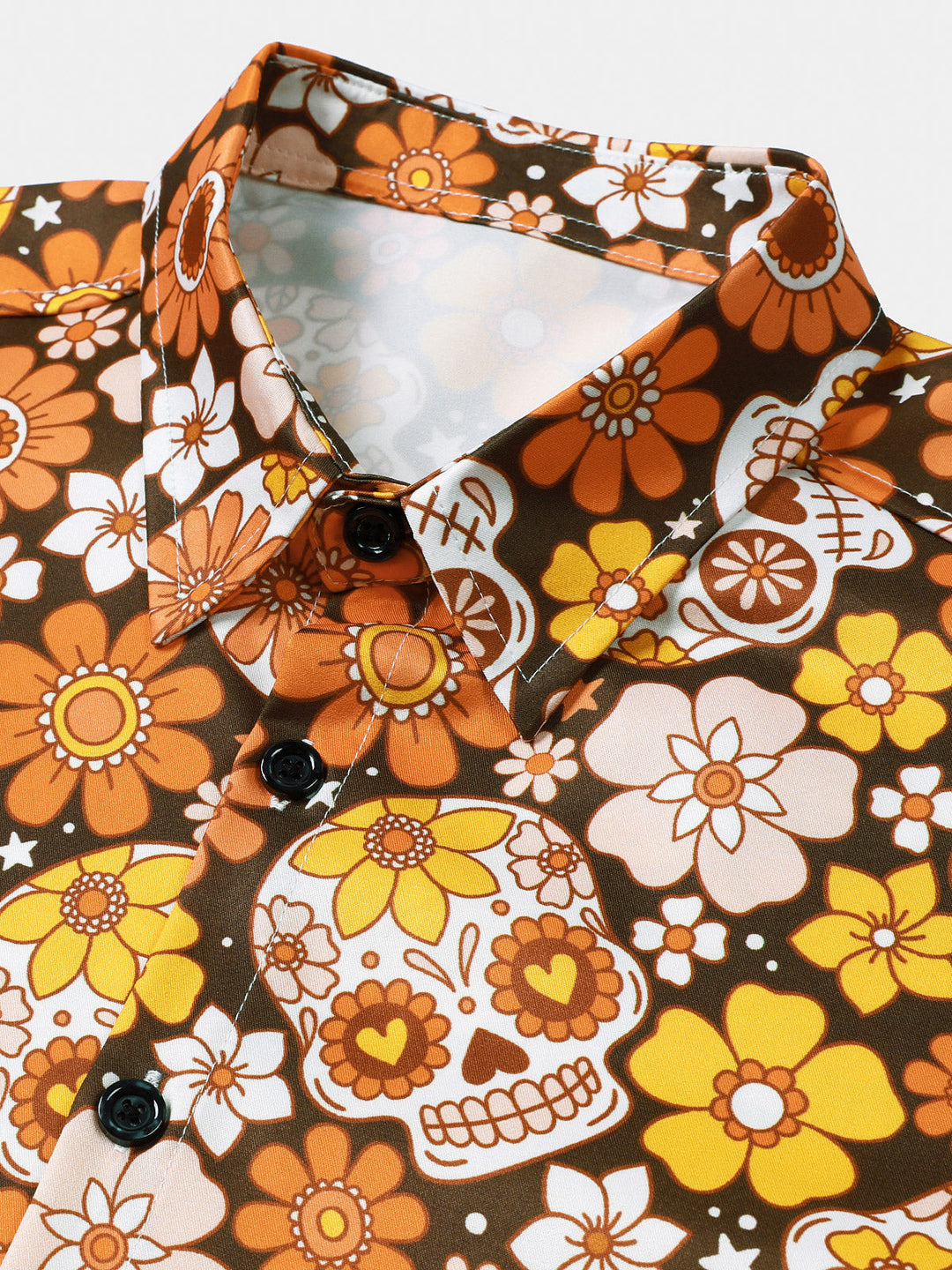 Chemise Homme à Imprimé Sugar Skull et Marguerites Style Vacances Manches Courtes