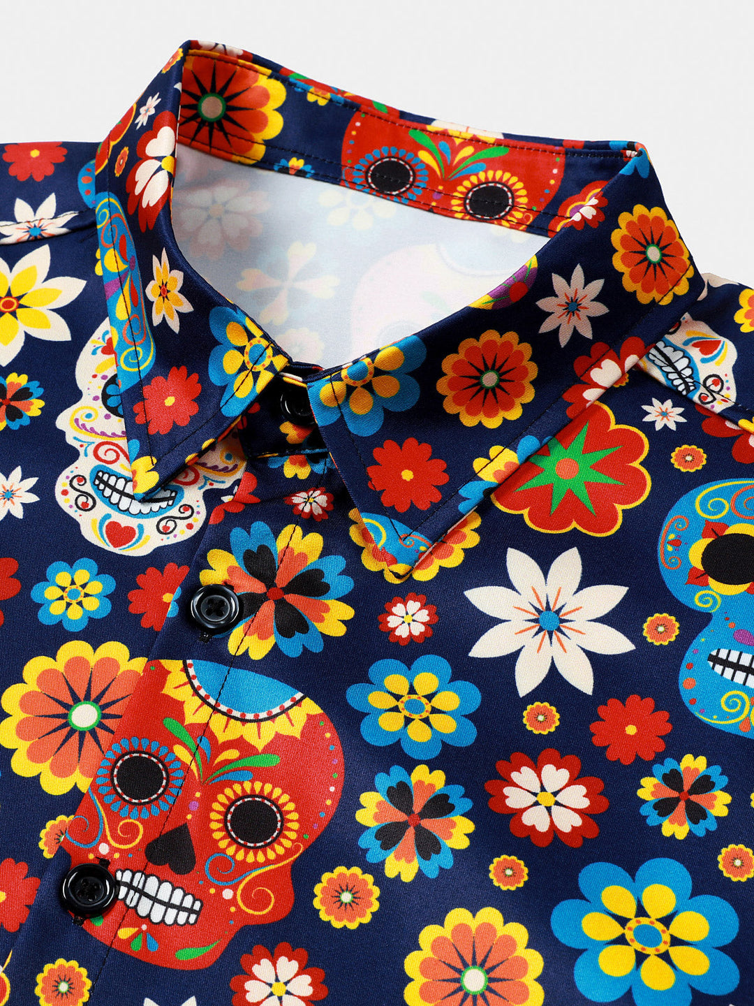 Chemise Homme à Motif Sugar Skull Style Punk Rock Vacances Plage Manches Courtes