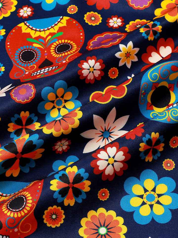 Chemise Homme à Motif Sugar Skull Style Punk Rock Vacances Plage Manches Courtes