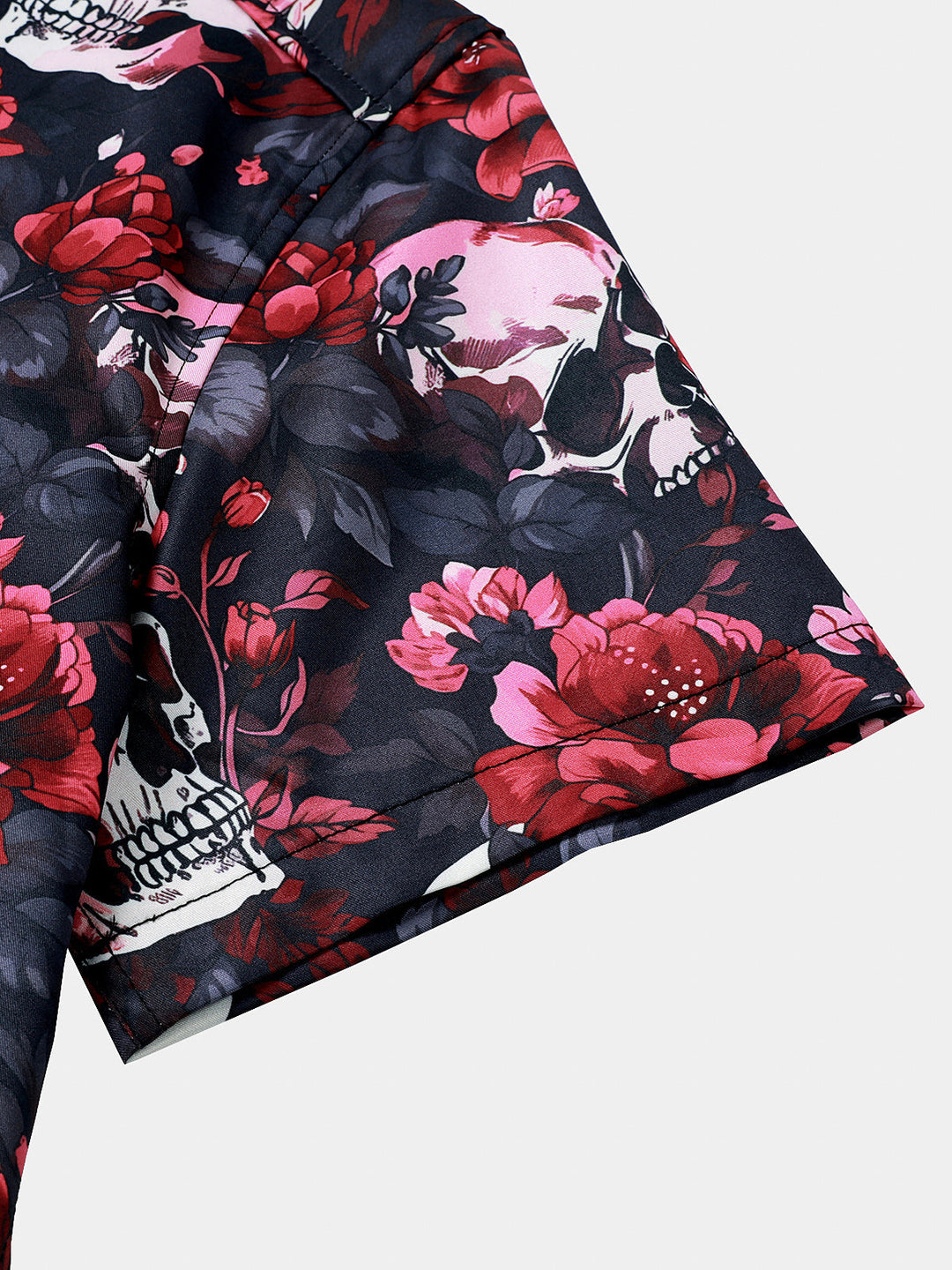Chemise Homme à Imprimé Floral et Tête de Mort Style Punk Rock Plage Manches Courtes