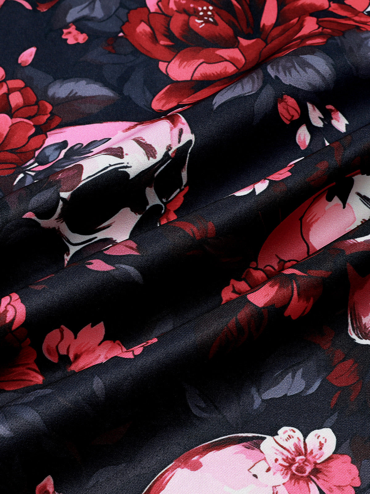 Chemise Homme à Imprimé Floral et Tête de Mort Style Punk Rock Plage Manches Courtes