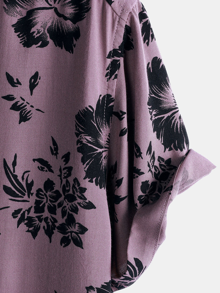 Chemise Homme de Vacances à Manches Courtes en Rayonne avec Imprimé Floral Tropical
