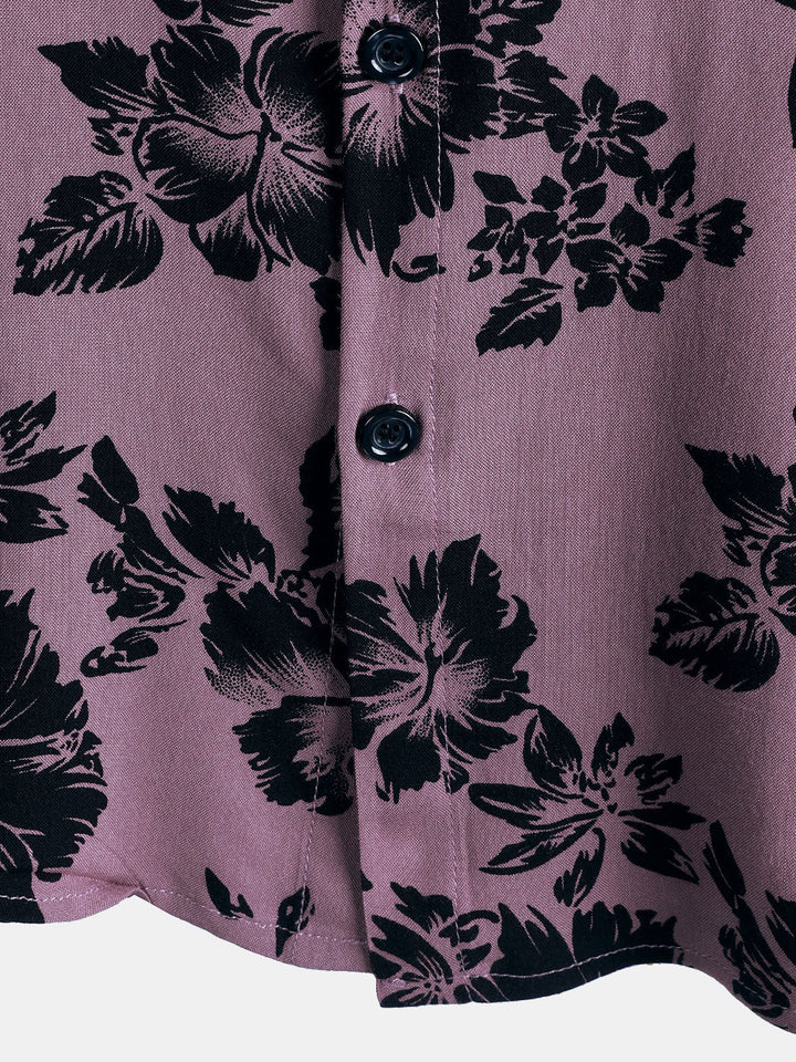 Chemise Homme de Vacances à Manches Courtes en Rayonne avec Imprimé Floral Tropical