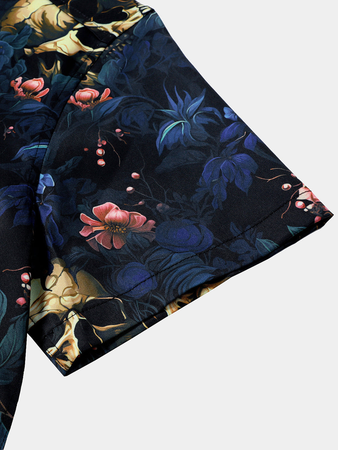 Chemise Homme à Imprimé Tête de Mort Dorée et Floral Style Punk Manches Courtes