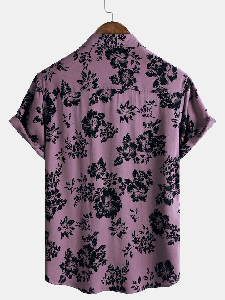 Chemise Homme de Vacances à Manches Courtes en Rayonne avec Imprimé Floral Tropical