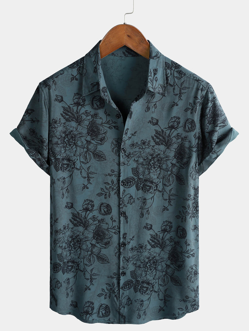 Chemise à Manches Courtes Vintage pour Homme avec Imprimé Floral Bleu