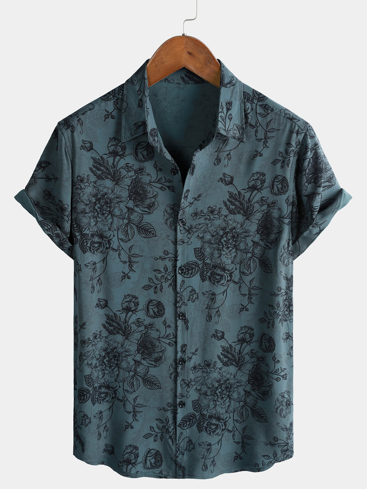Chemise à Manches Courtes Vintage pour Homme avec Imprimé Floral Bleu