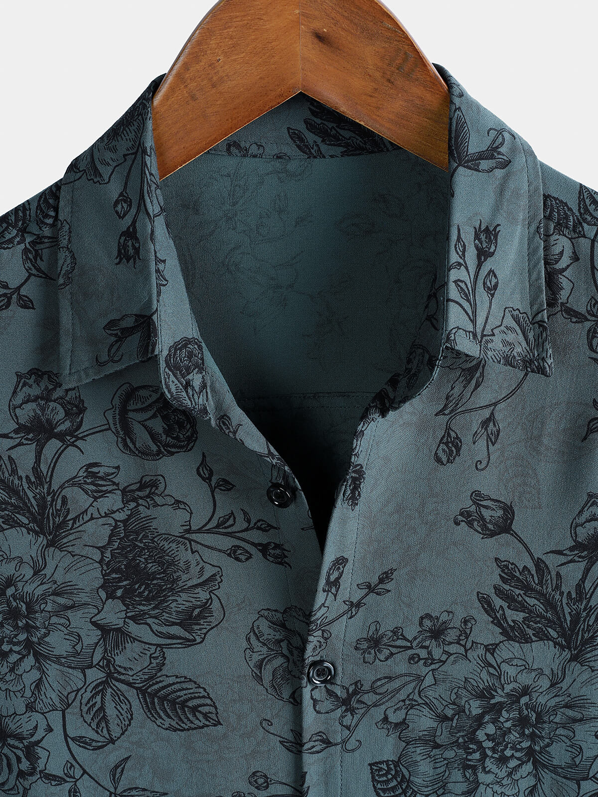Chemise Homme Vintage Imprimé Floral Bleu en Rayon Style Vacances à Manches Courtes