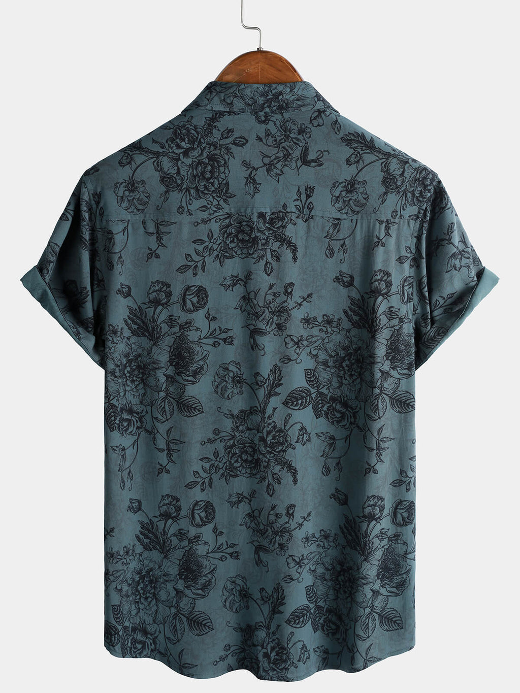 Chemise à Manches Courtes Vintage pour Homme avec Imprimé Floral Bleu