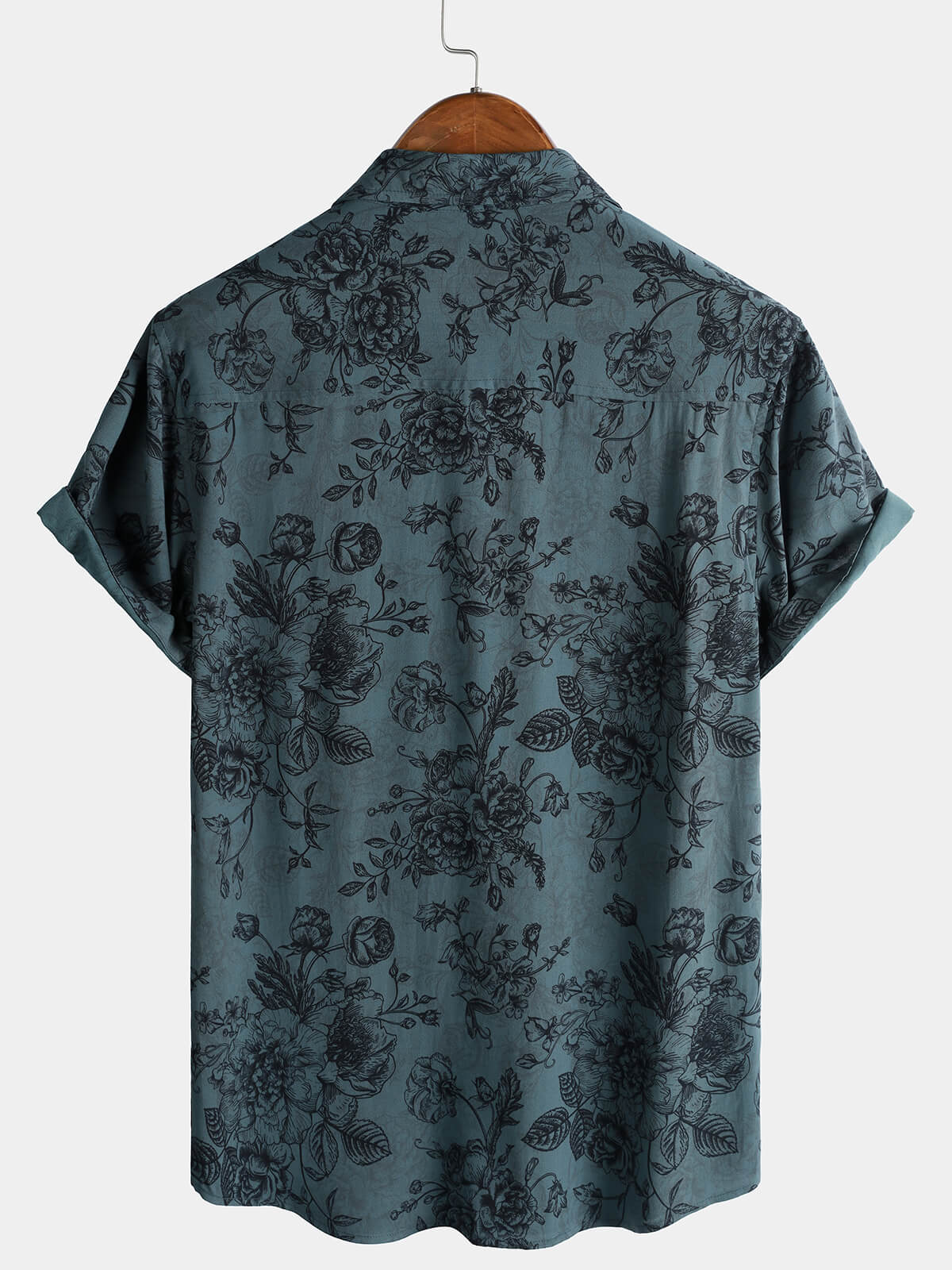 Chemise à Manches Courtes Vintage pour Homme avec Imprimé Floral Bleu