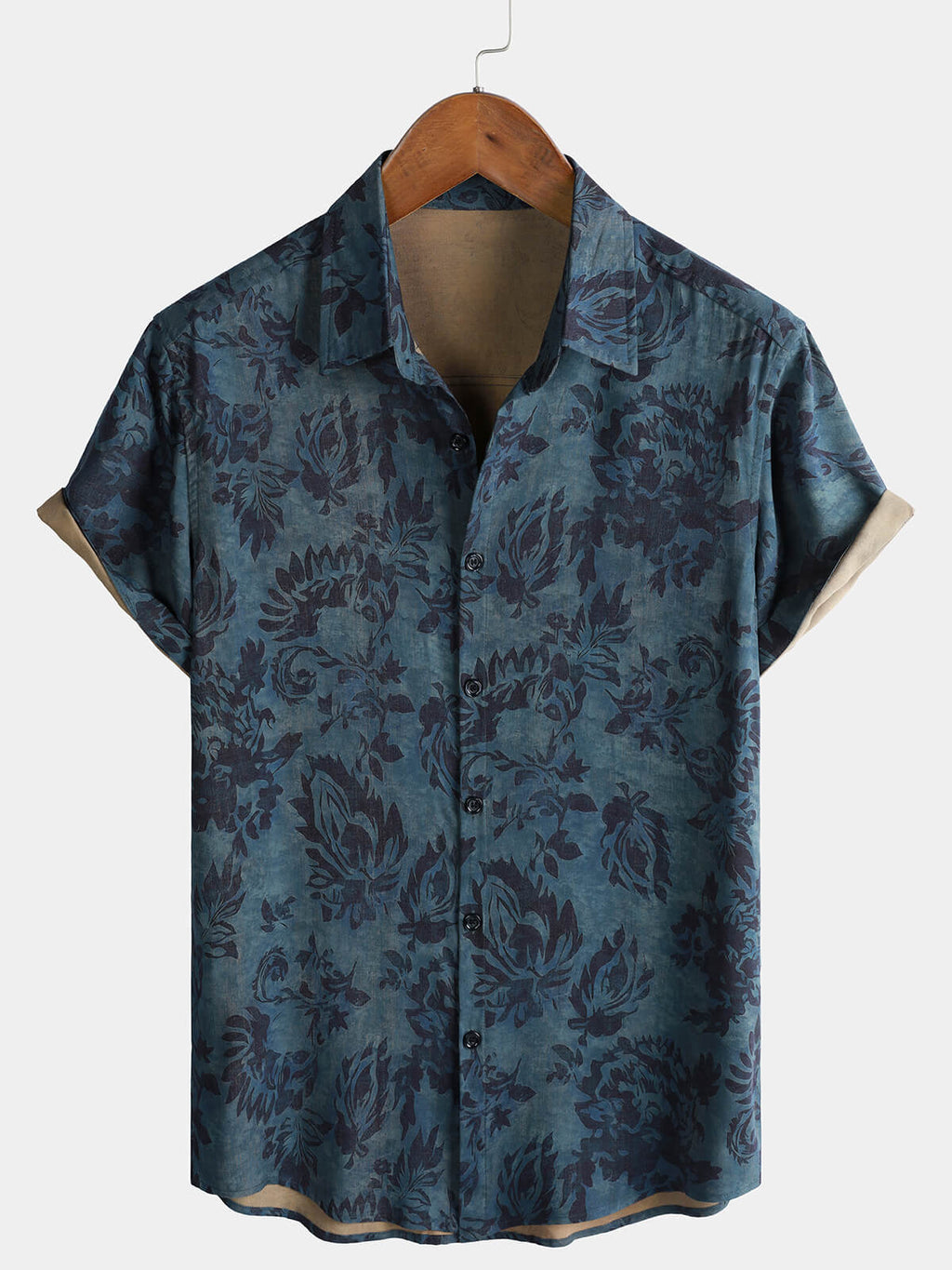 Chemise à Manches Courtes Boho Vintage avec Imprimé Floral pour Homme