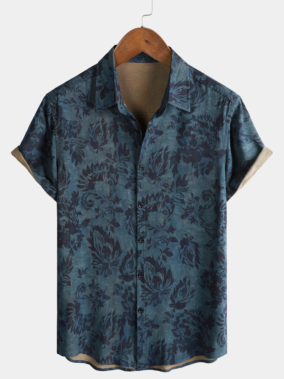 Chemise Homme Rayonne Imprimé Floral Bohème Vintage Manches Courtes