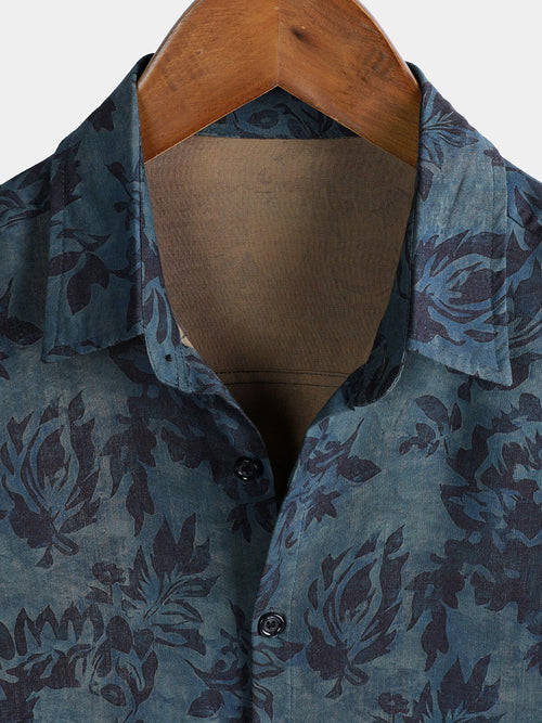 Chemise à Manches Courtes Boho Vintage avec Imprimé Floral pour Homme