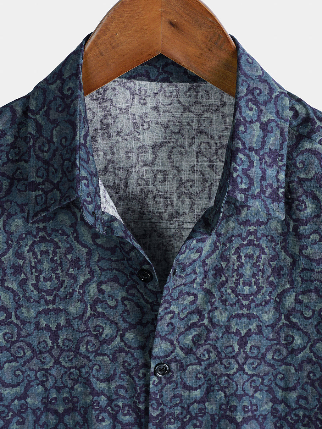 Chemise Homme Rétro Décontractée Motif Bleu à Manches Courtes