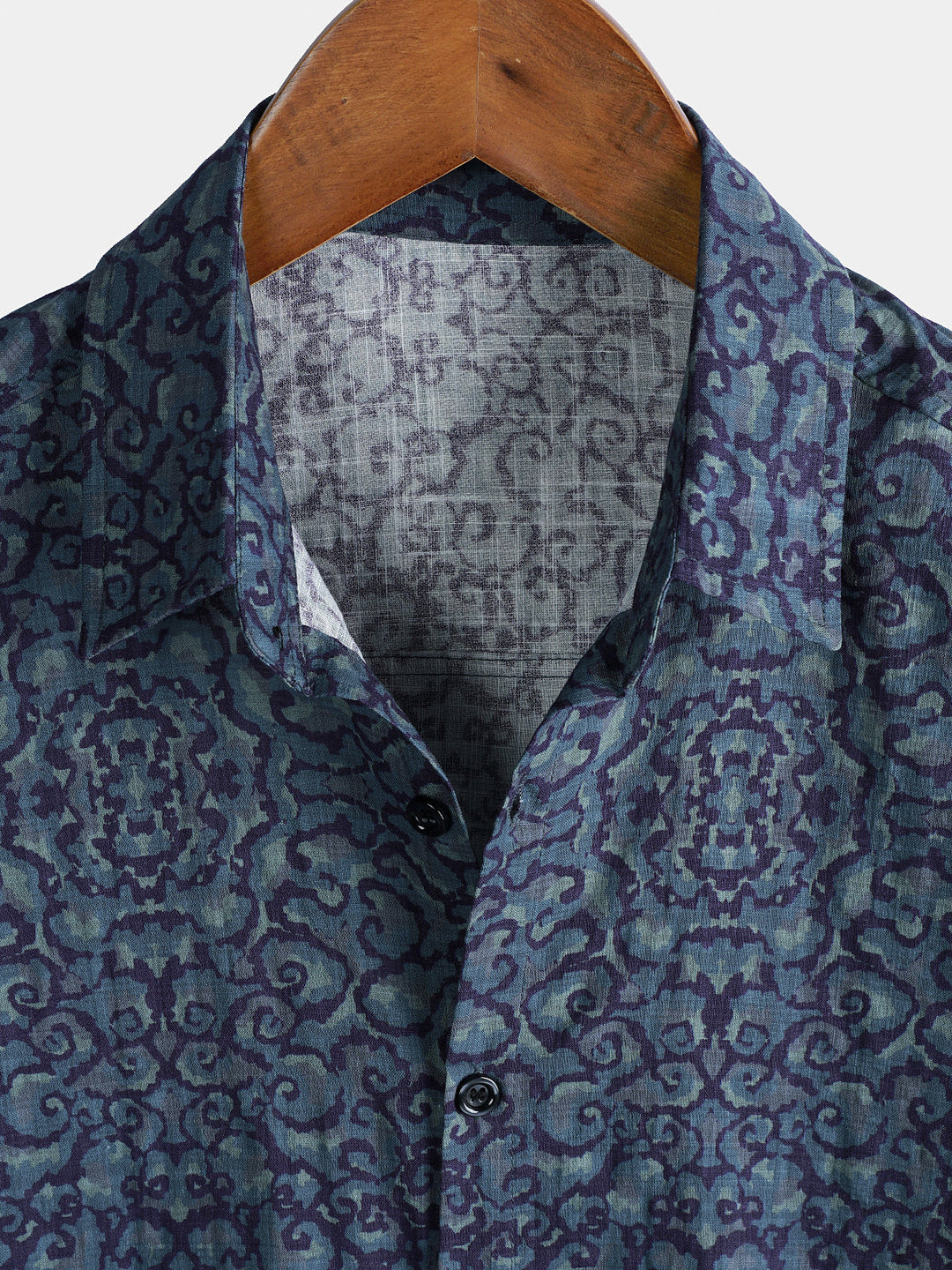 Chemise Homme Rétro Décontractée Motif Bleu à Manches Courtes