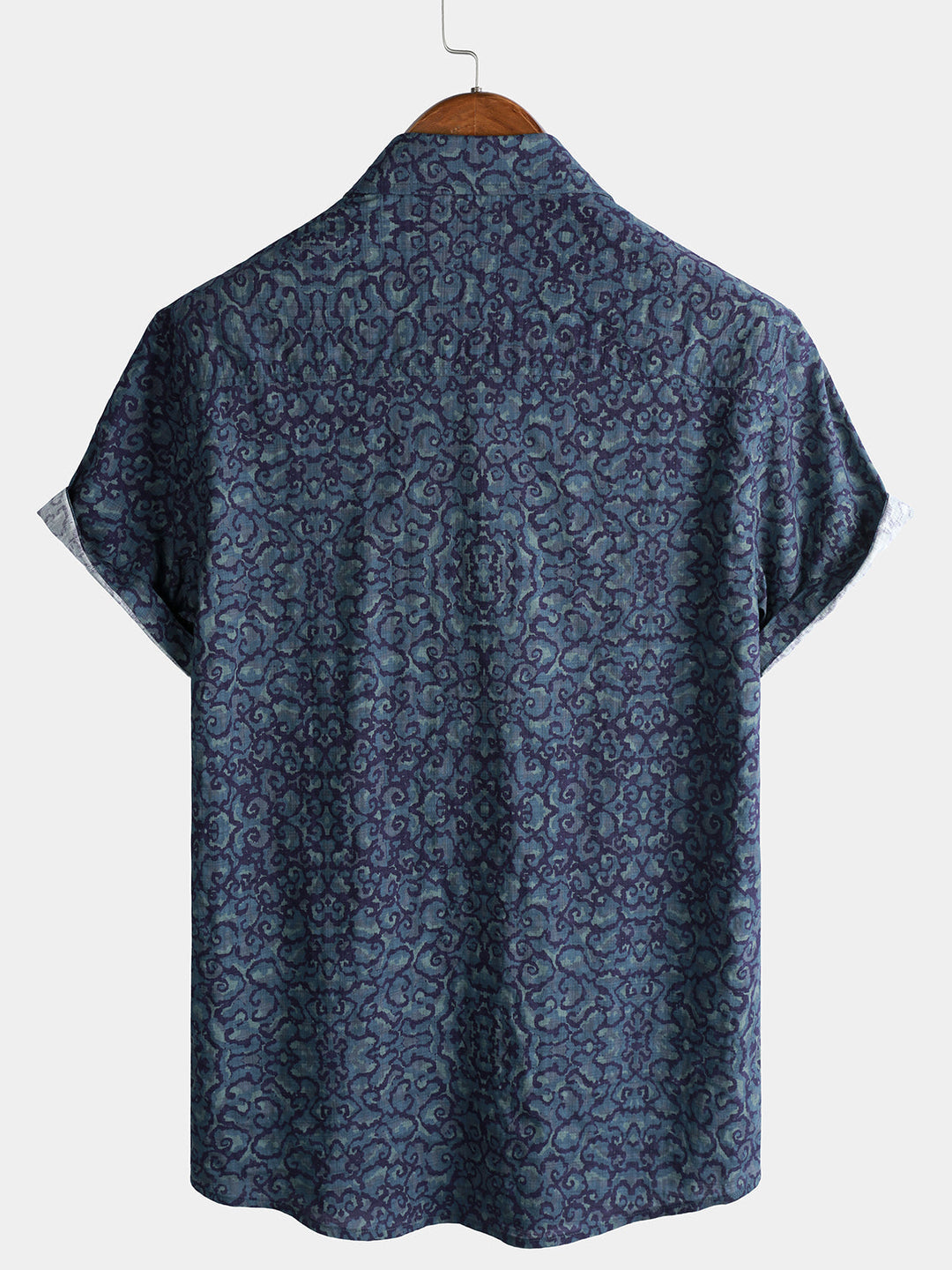 Chemise Homme Rétro Décontractée Motif Bleu à Manches Courtes