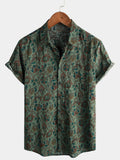 Chemise Vintage à Manches Courtes avec Boutons de Style Rétro Paisley Vert pour Homme des Années 70