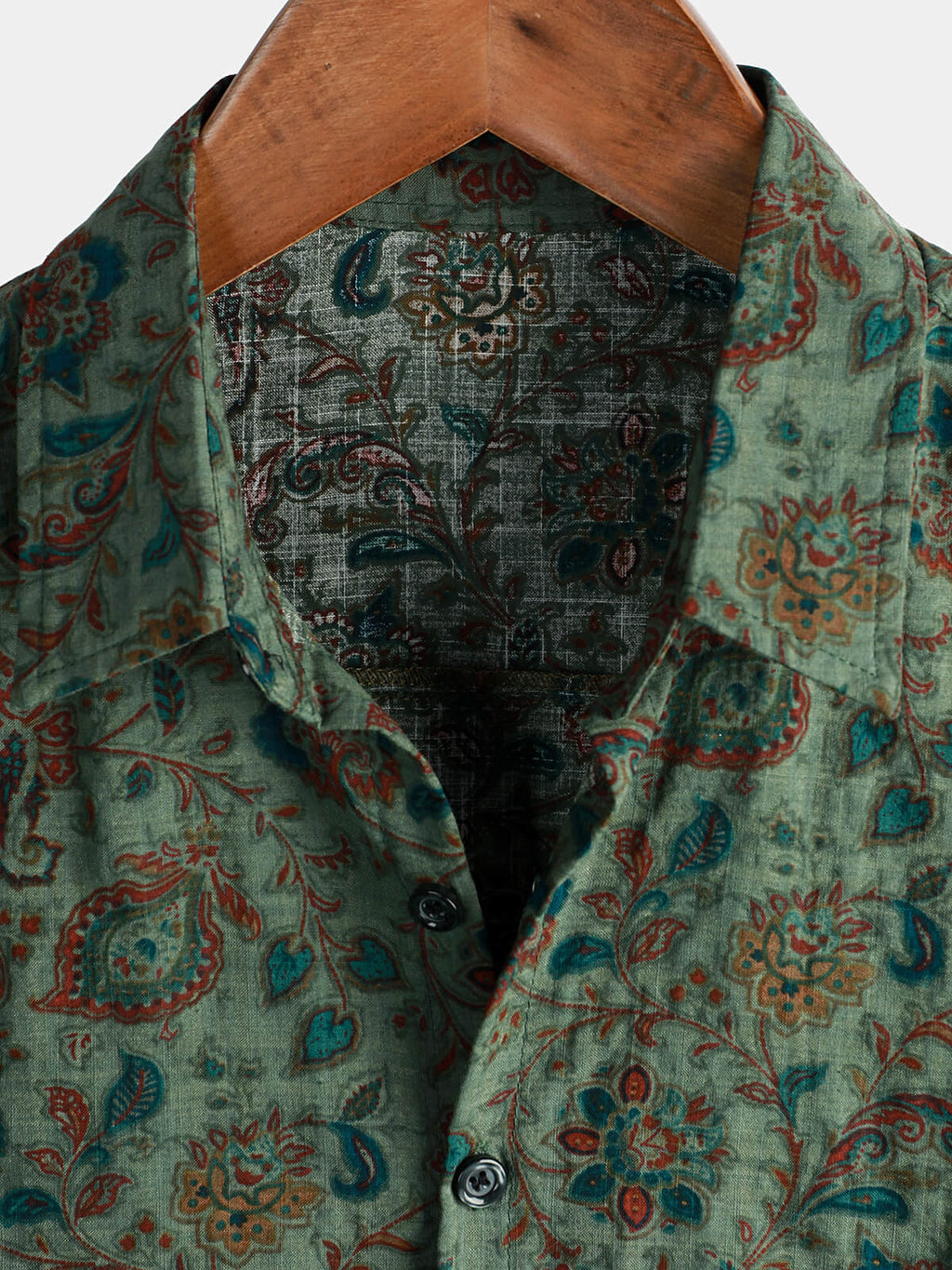 Chemise Vintage à Manches Courtes avec Boutons de Style Rétro Paisley Vert pour Homme des Années 70