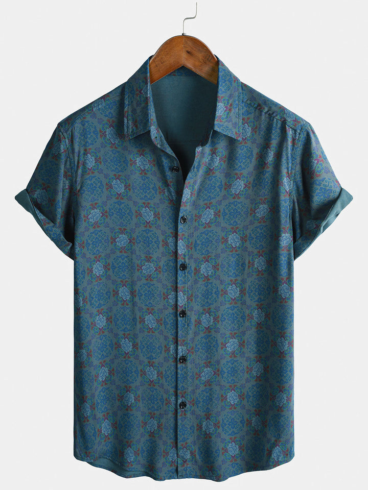Chemise Homme Décontractée Style Bohème Rétro Manches Courtes