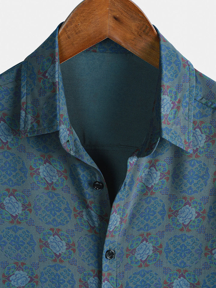 Chemise Homme Décontractée Style Bohème Rétro Manches Courtes