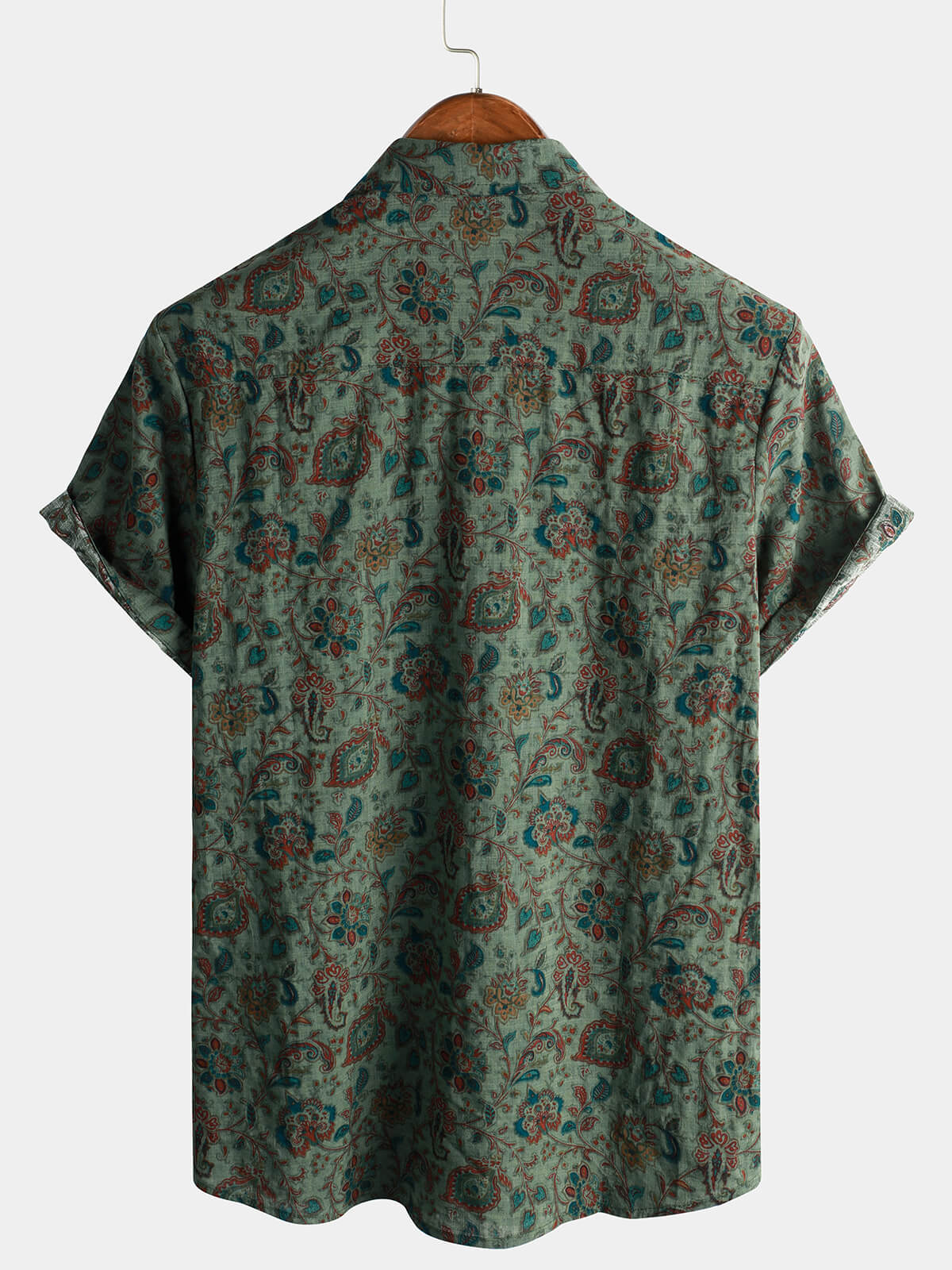 Chemise Vintage à Manches Courtes avec Boutons de Style Rétro Paisley Vert pour Homme des Années 70