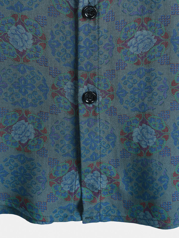 Chemise Homme Décontractée Style Bohème Rétro Manches Courtes