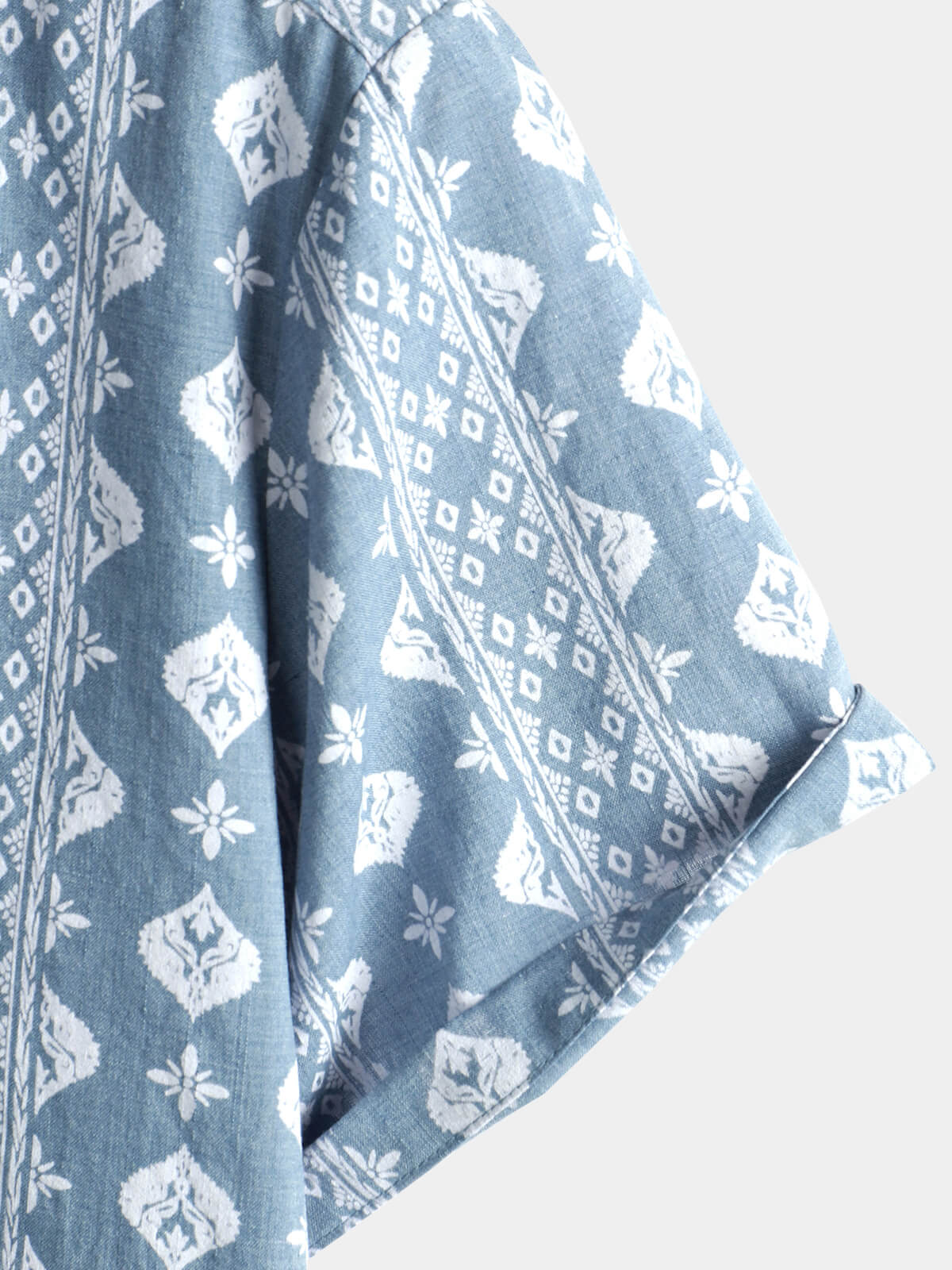 Chemise à manches courtes d'été vintage en coton bleu rétro boutonnée pour homme