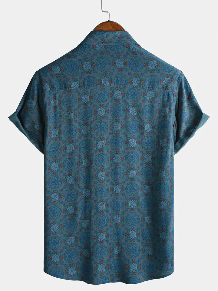Chemise Homme Décontractée Style Bohème Rétro Manches Courtes
