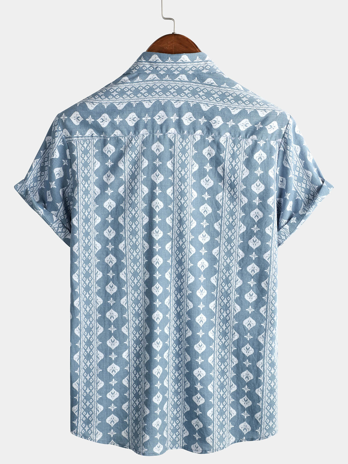Chemise à manches courtes d'été vintage en coton bleu rétro boutonnée pour homme