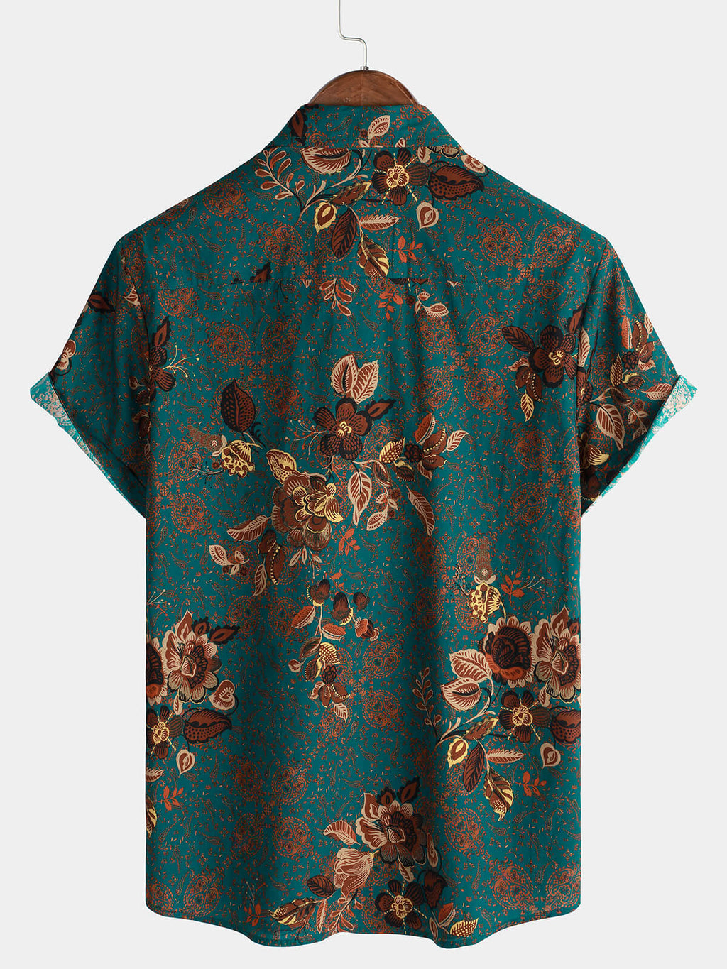 Chemise à manches courtes boutonnée à fleurs hawaïennes en coton vert vintage pour hommes