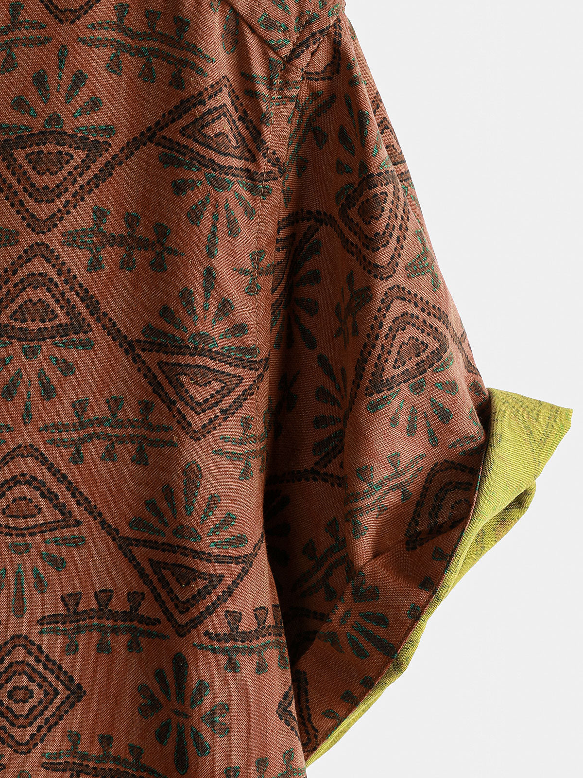 Chemise Homme Bohème en Rayon Imprimé Géométrique Tribal Orange à Manches Courtes