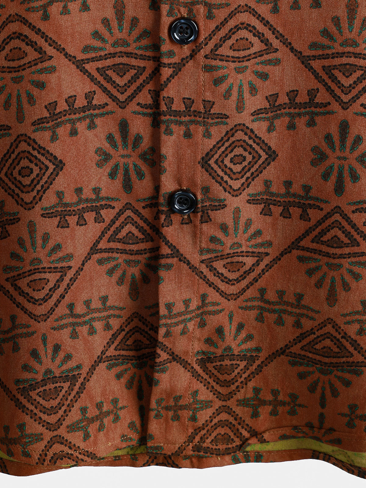 Chemise Homme Bohème en Rayon Imprimé Géométrique Tribal Orange à Manches Courtes