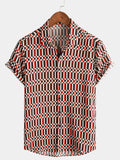 Chemise d'été décontractée rétro géométrique à manches courtes pour homme