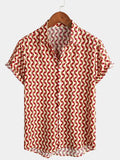 Chemise à manches courtes d'été boutonnée rétro géométrique des années 70 pour hommes