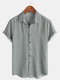 Chemise pour Homme Casual Vintage Géométrique à Bouton pour Vacances d'Été Rétro à Manches Courtes
