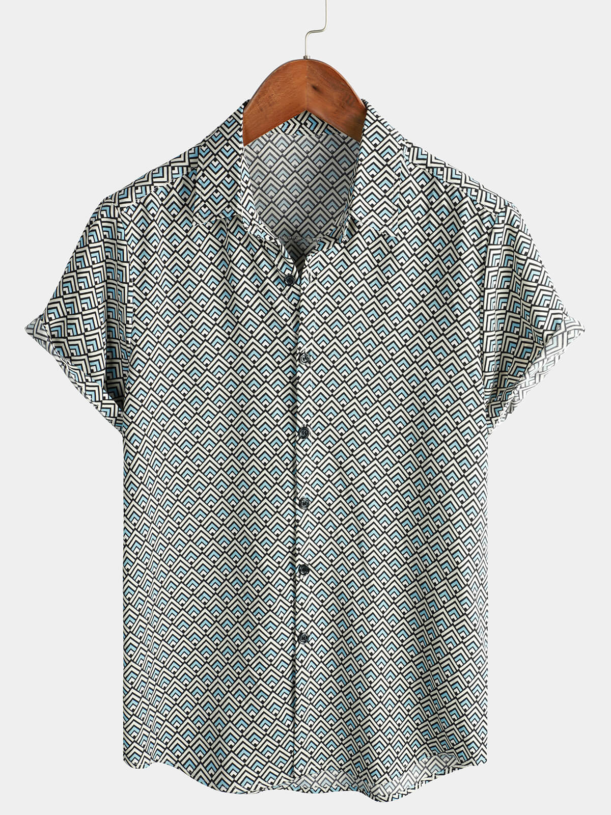 Chemise pour Homme Casual Vintage Géométrique à Bouton pour Vacances d'Été Rétro à Manches Courtes