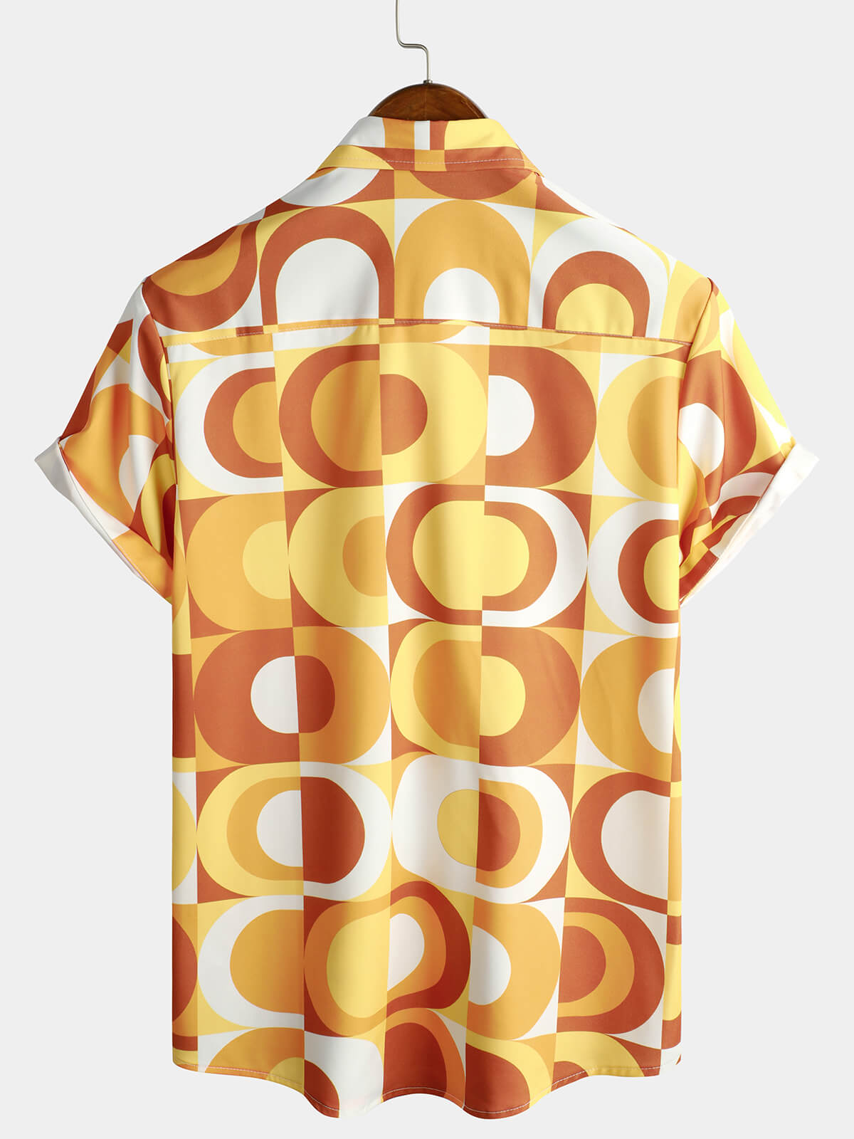 Chemise d'Été Rétro pour Homme, Boutons, Orange Vintage, Géométrique, Disco, Plage, Fraîche, à Manches Courtes