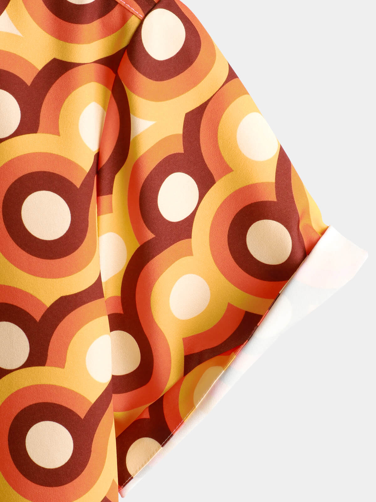 Chemise d'Homme Orange Rétro des Années 70, Bouton Haut, Vintage, Géométrique, Circulaire, d'Été, à Manches Courtes