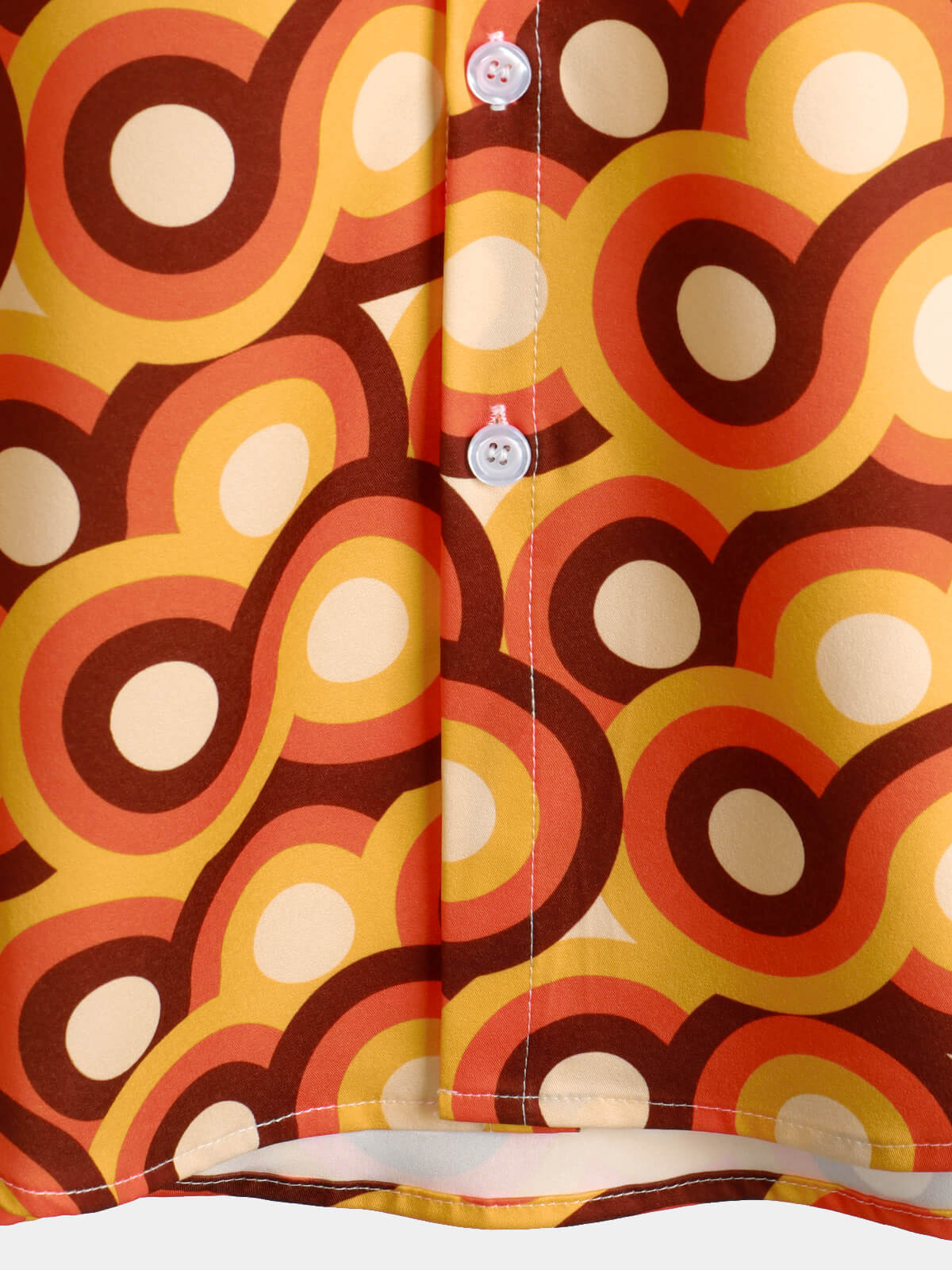 Chemise d'Homme Orange Rétro des Années 70, Bouton Haut, Vintage, Géométrique, Circulaire, d'Été, à Manches Courtes