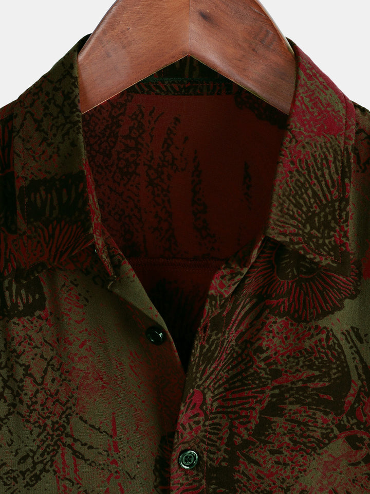 Chemise décontractée à manches courtes boutonnée à fleurs rétro pour hommes
