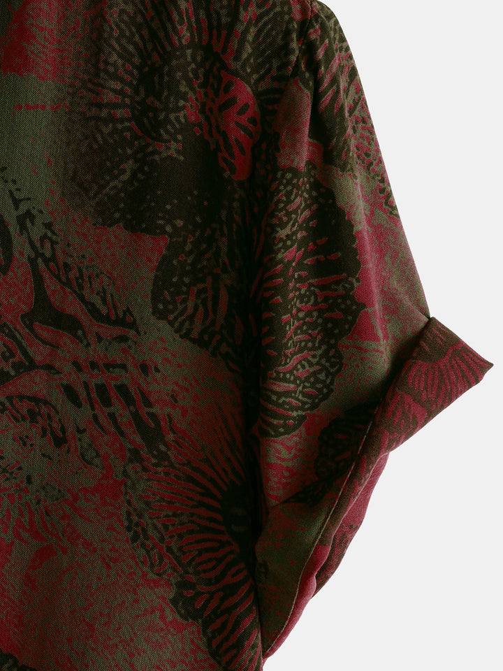 Chemise décontractée à manches courtes boutonnée à fleurs rétro pour hommes