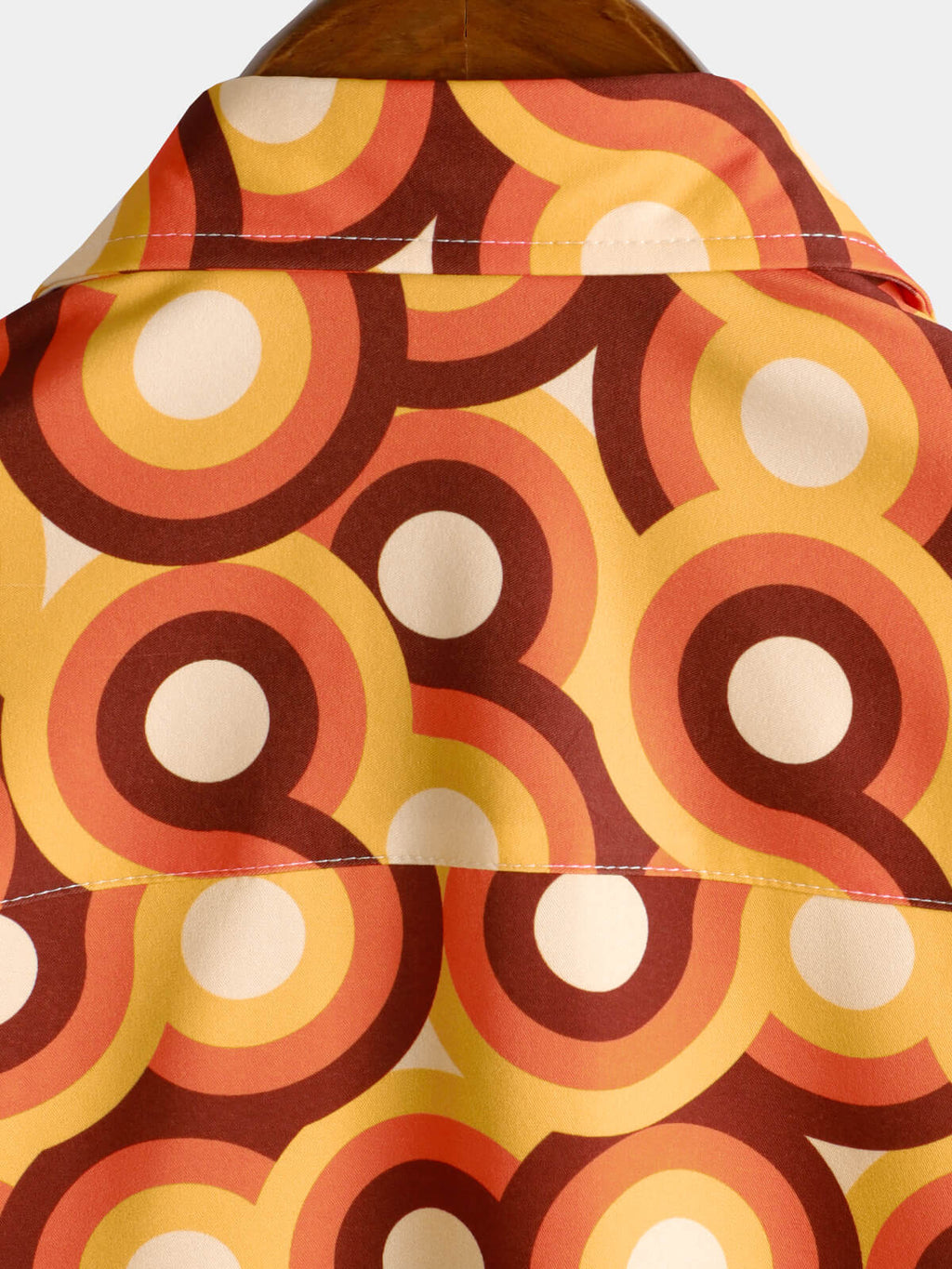 Chemise d'Homme Orange Rétro des Années 70, Bouton Haut, Vintage, Géométrique, Circulaire, d'Été, à Manches Courtes